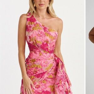 Showpo Pink Floral One-Shoulder Mini Dress